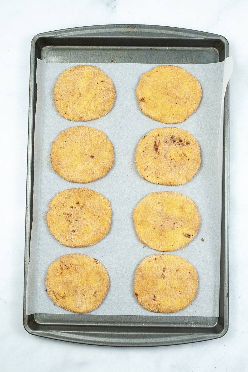 baking tray of cookies for Snickerdoodle Ice Cream Sandwiches