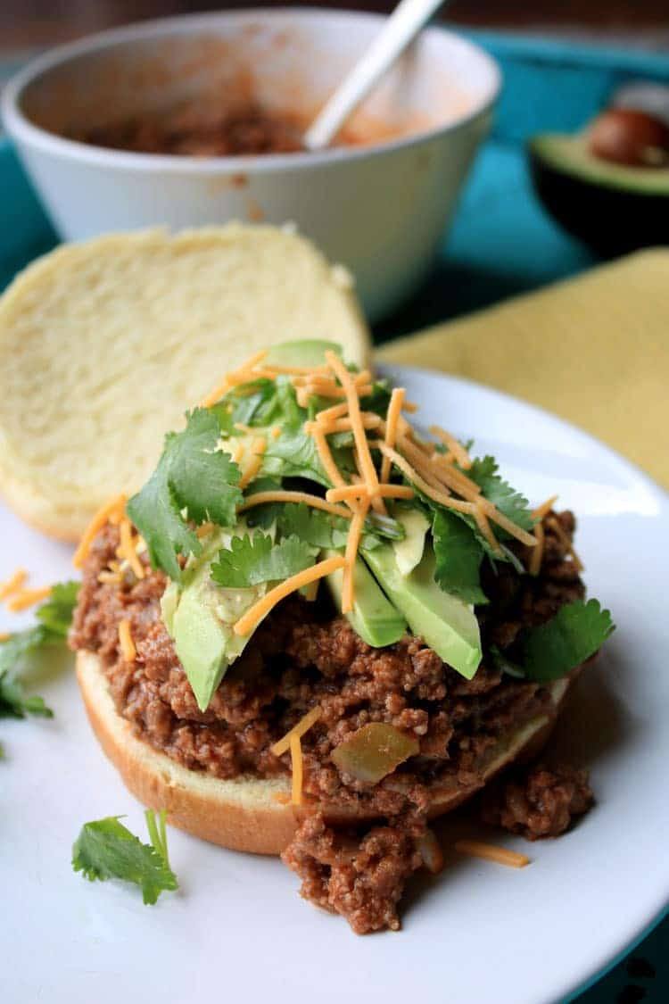 southwester sloppy joe sandwich being served on a white plate