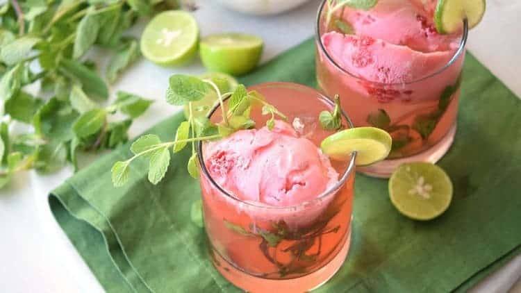 strawnerry mojito cocktail with a scoop of ice cream to make it a float