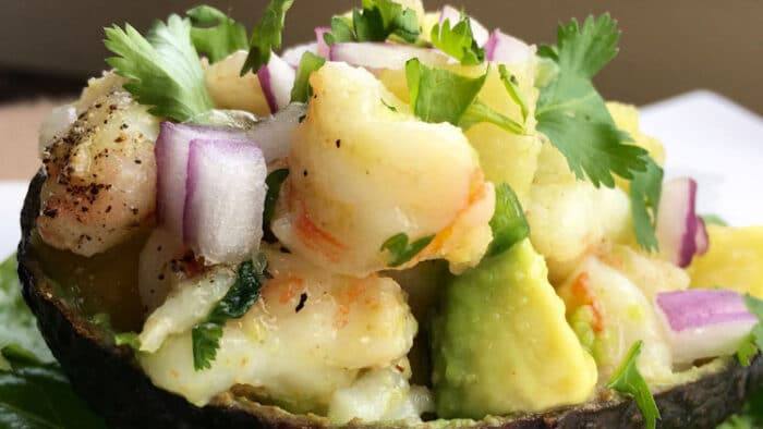 Stuffed Avocados Recipe with Pineapple and Shrimp