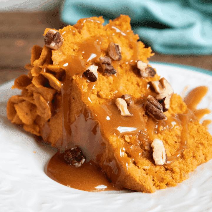pumpkin layered cake on white plate