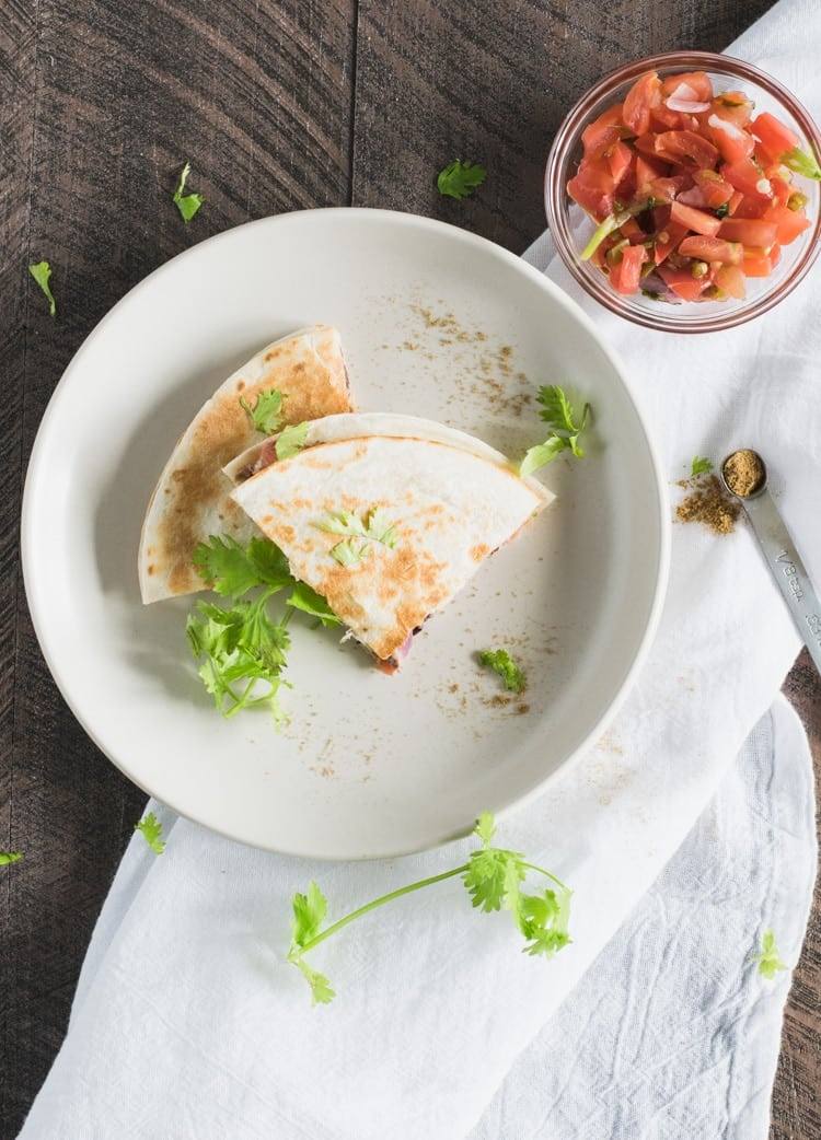 This vegetarian quesadilla is ready in less than 30 minutes for an easy weeknight meal!