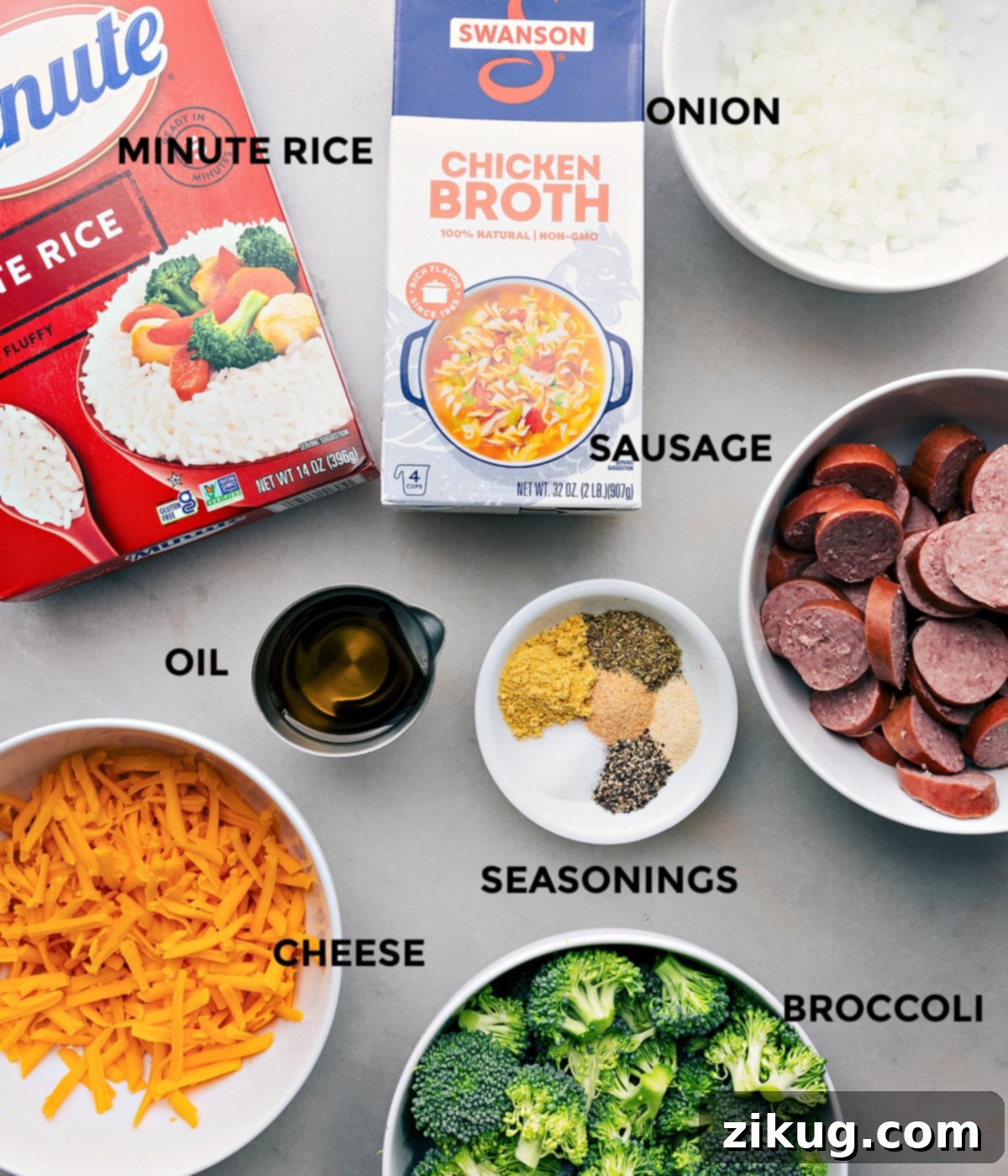 All the ingredients in this recipe prepped out for easy assembly.