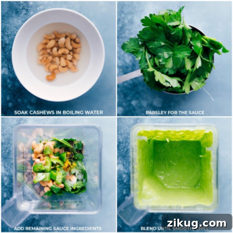 Blending the Secret Lemon-Herb Cashew Sauce for Vegan Kidney Bean Bowls Step-by-step process of making the creamy lemon-herb cashew sauce in a blender for the Kidney Bean Bowls.