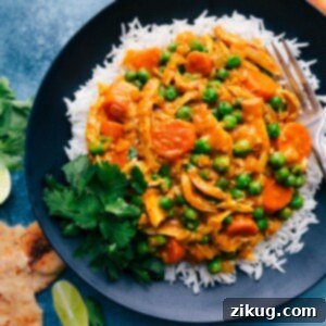 A vibrant and appetizing image of the finished Quick Chicken Curry, ready to be served.