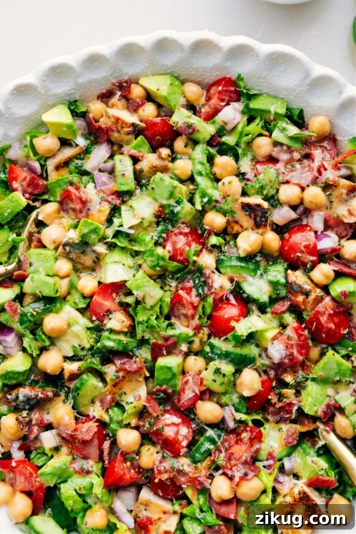 The Ultimate Salad: Chopped Chicken Salad The chopped chicken salad is ready to serve and enjoy.