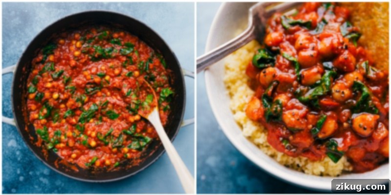 Beans on Toast served both in the pan and over a bed of fluffy couscous, garnished with fresh herbs.