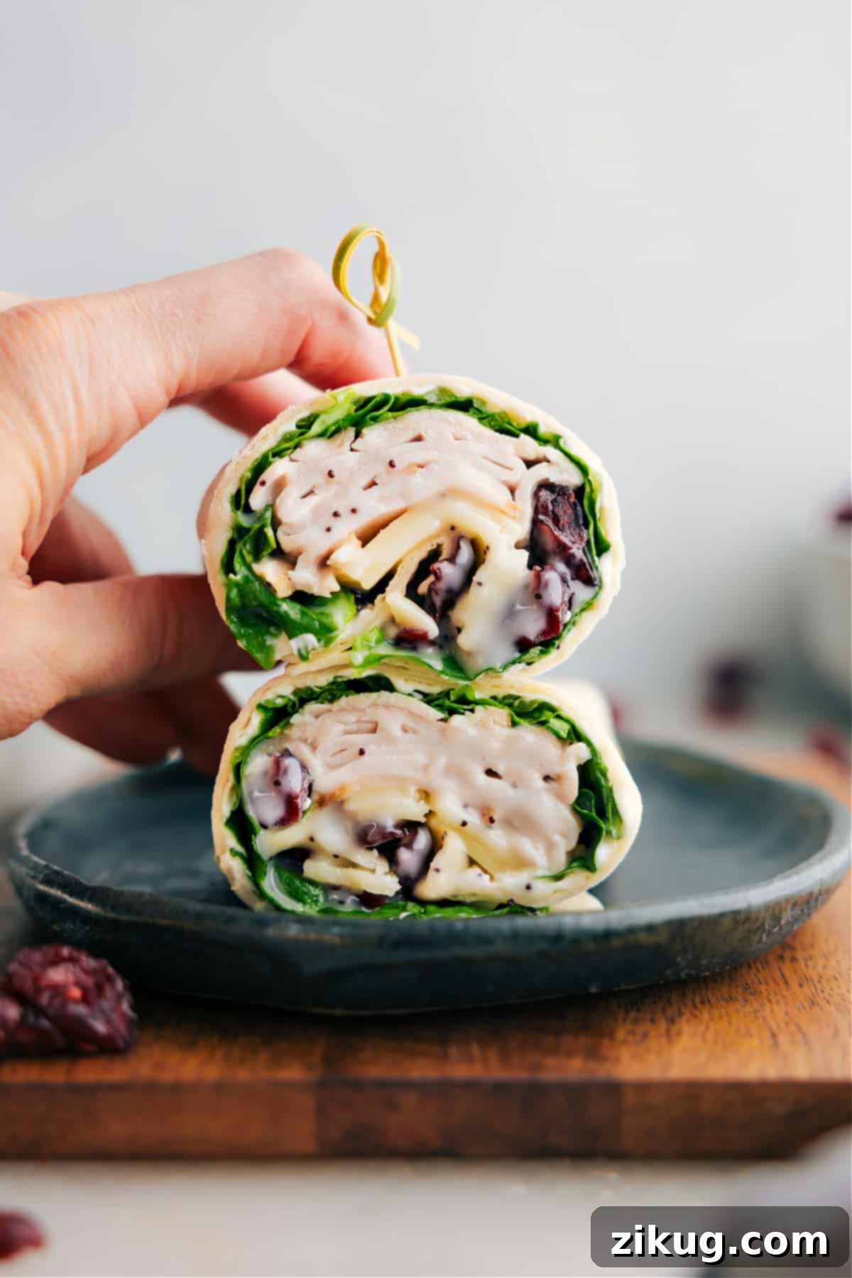 The turkey cranberry wraps stacked on top of each other ready to be enjoyed.