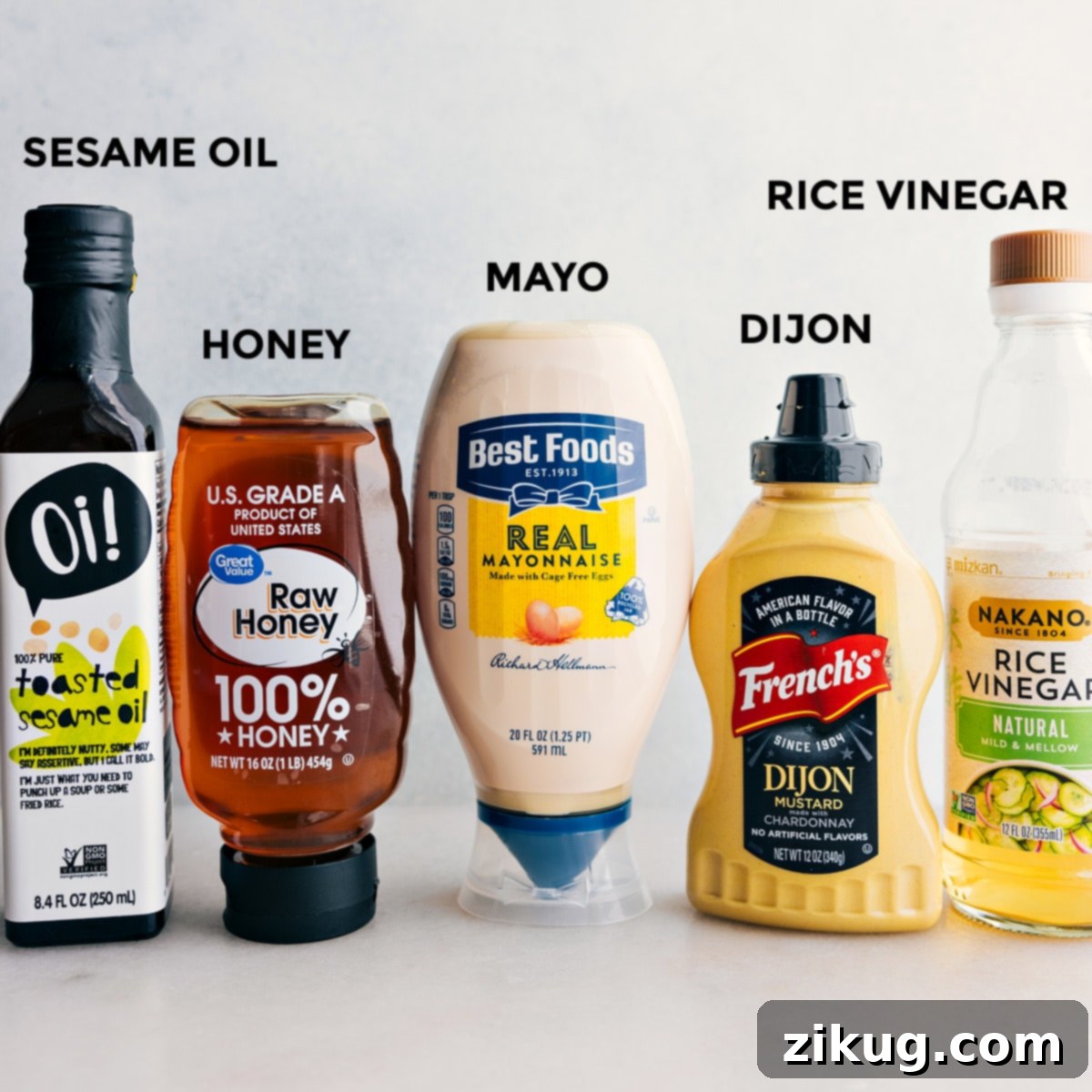 How To Make Applebee's Chicken Salad Dressing All the essential ingredients for making the creamy, sweet, and tangy Applebee's Chicken Salad dressing, laid out for easy assembly.