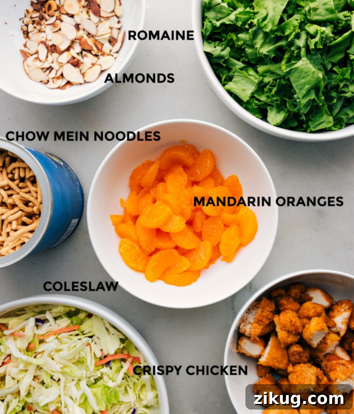 How To Prepare Applebee's Chicken Salad Ingredients All the fresh and crispy ingredients for Applebee's Chicken Salad, meticulously prepped and laid out for effortless assembly.