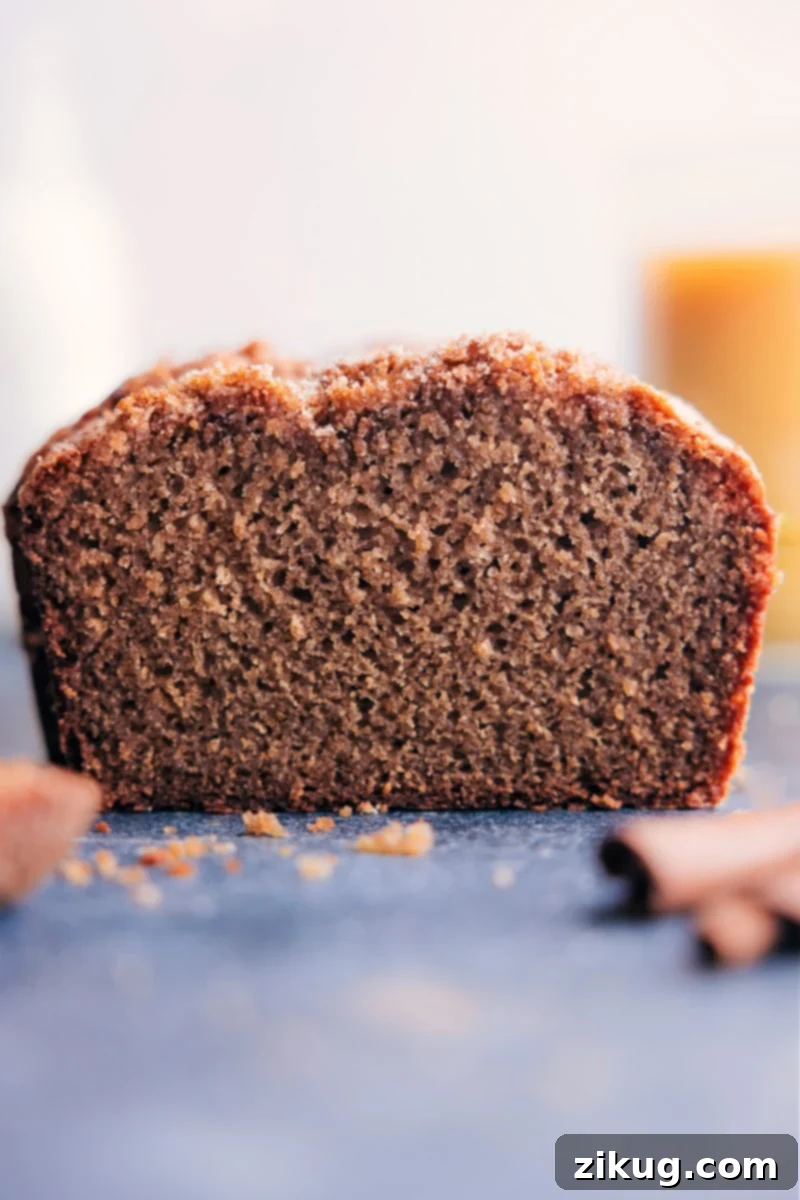 Homemade Applesauce Bread: Ultra Moist, Warmly Spiced, and Delicious with a Crunchy Sugar Topping. A beautifully baked loaf of homemade Applesauce Bread, sliced and ready to be enjoyed, showcasing its moist texture and crunchy sugar topping.