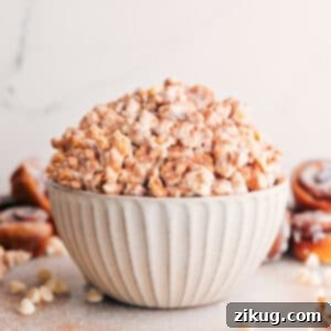 A bowl of freshly made Cinnamon Roll Popcorn.