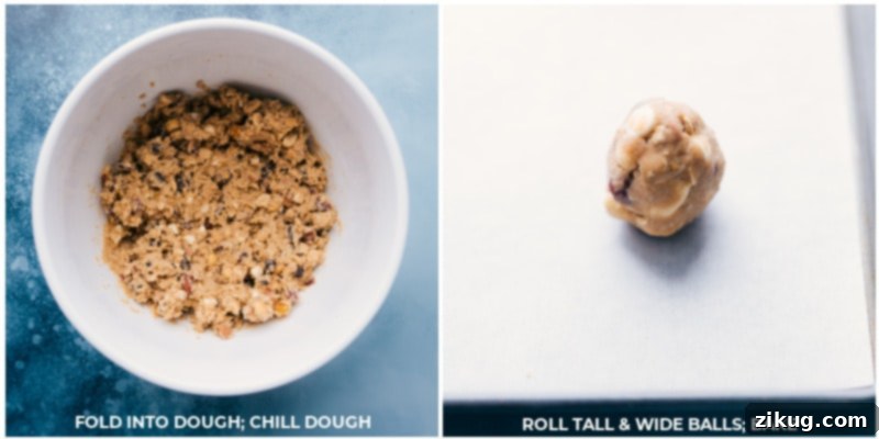 Preparing the cookie dough: chilling and then shaping the balls for baking.