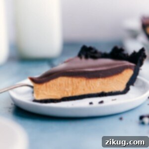 Peanut Butter Chocolate Pie slice with chocolate ganache