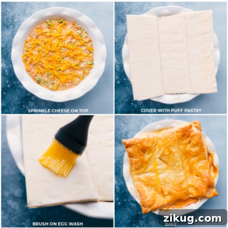 A freshly baked Broccoli Cheddar Pot Pie, golden and bubbling, resting on a cooling rack
