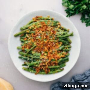 Deliciously roasted green beans, freshly prepared.