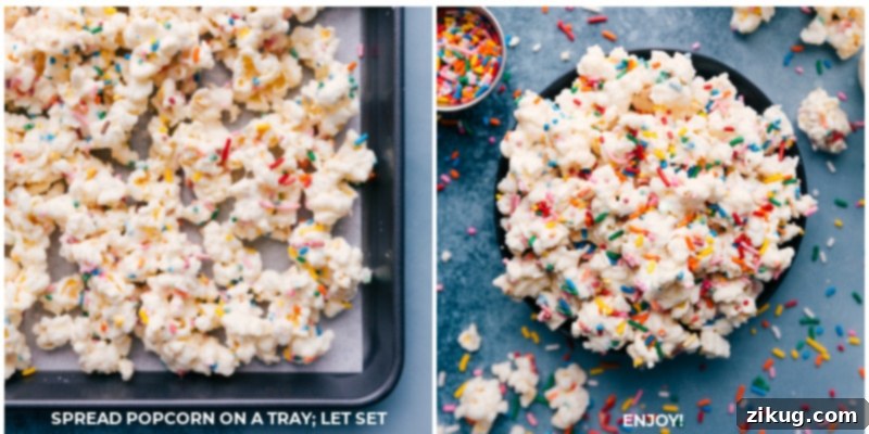 Finished Cake Batter Popcorn served on a tray and in a decorative serving bowl.