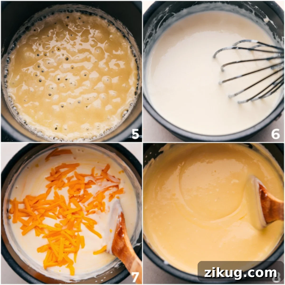 The Secret to a Creamy and Delicious Cauliflower Soup: The Cheese Sauce A small saucepan shows a rich, golden-orange creamy cheese sauce, perfectly whisked and ready to be incorporated into the soup, indicating a smooth and flavorful base.