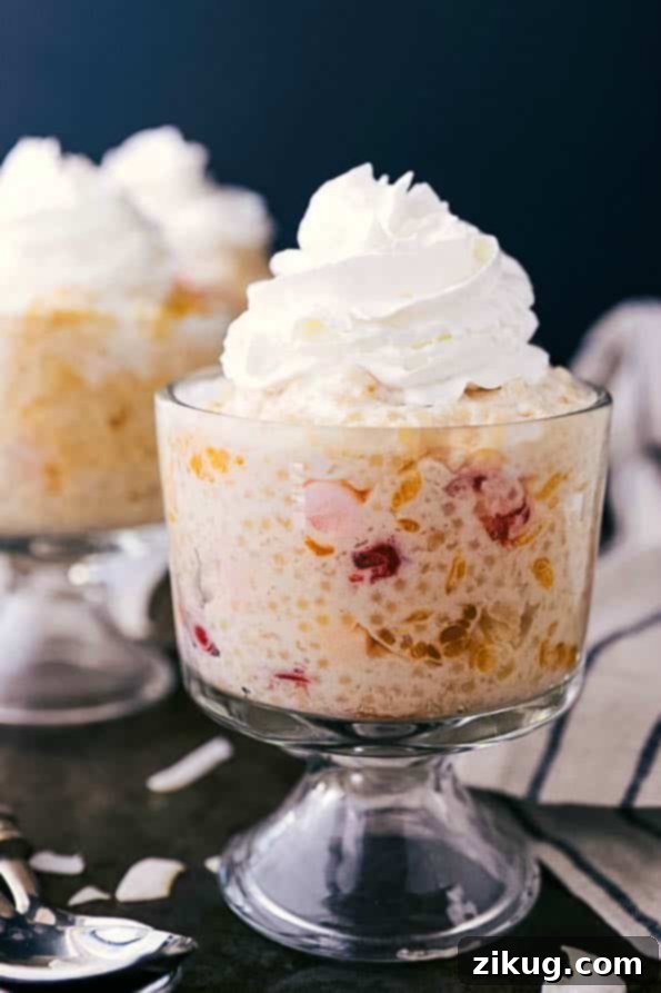 Classic Frog Eye Salad, a sweet pasta and fruit salad with whipped topping, perfect for parties and potlucks.
