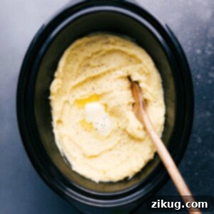 Effortless Slow Cooker Mashed Potatoes 2 Creamy crockpot mashed potatoes, perfectly seasoned and ready to be enjoyed.