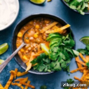 White Turkey Chili served in a rustic bowl.