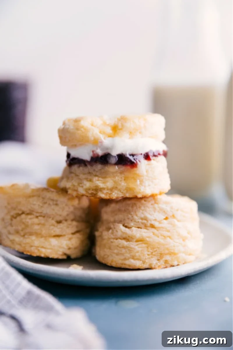 A plate of golden-brown, flaky biscuits, ready to be enjoyed.