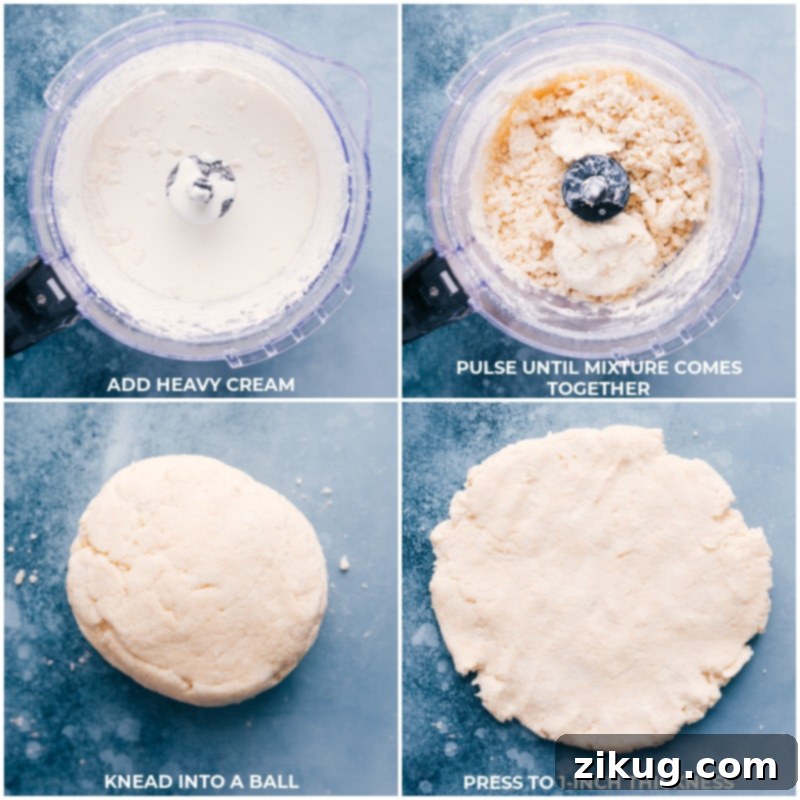 Process shots: Add heavy cream to the food processor; pulse briefly to combine ingredients; knead into a ball; press to a 1-inch thickness.