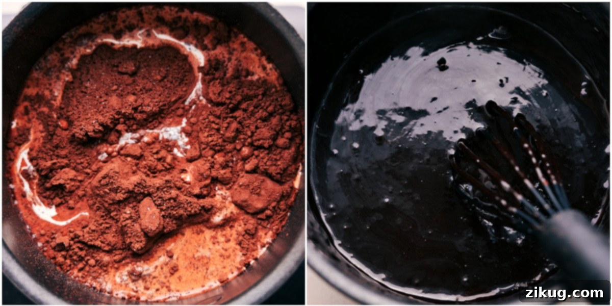 All the premium ingredients are carefully whisked together in a heavy-bottomed pot, promising a delicious and smooth hot fudge topping.
