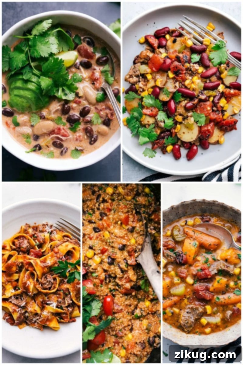 These popular 'dump and go' slow cooker recipes are perfect for busy cooks, offering maximum flavor with minimal effort. Enjoy hassle-free dinners like chicken, chili, and quinoa dishes from ChelseasMessyApron.com. #crockpot #slowcooker #dumpandgo #quickmeals #nofuss #dinner #carefreemeals #chicken #chili #quinoa Collage of Top-Rated Dump and Go slow cooker recipes including soups, casseroles, and stews.