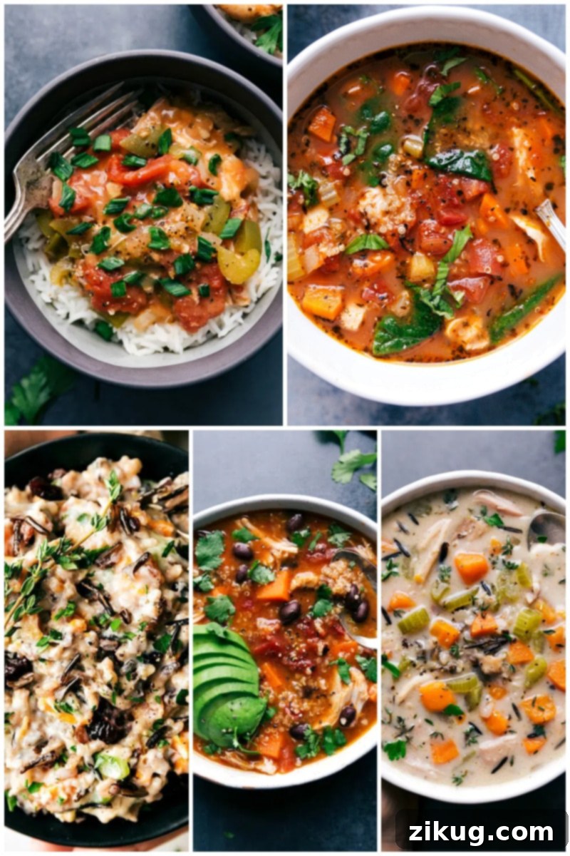 Discover incredible 'dump and go' slow cooker chicken recipes for quick and flavorful dinners from ChelseasMessyApron.com. Perfect for busy families, these no-fuss meals include Cajun, creamy, and soup variations. #crockpot #slowcooker #dumpandgo #quickmeals #nofuss #dinner #carefreemeals #chicken Collage of diverse slow cooker chicken recipes for easy weeknight dinners.