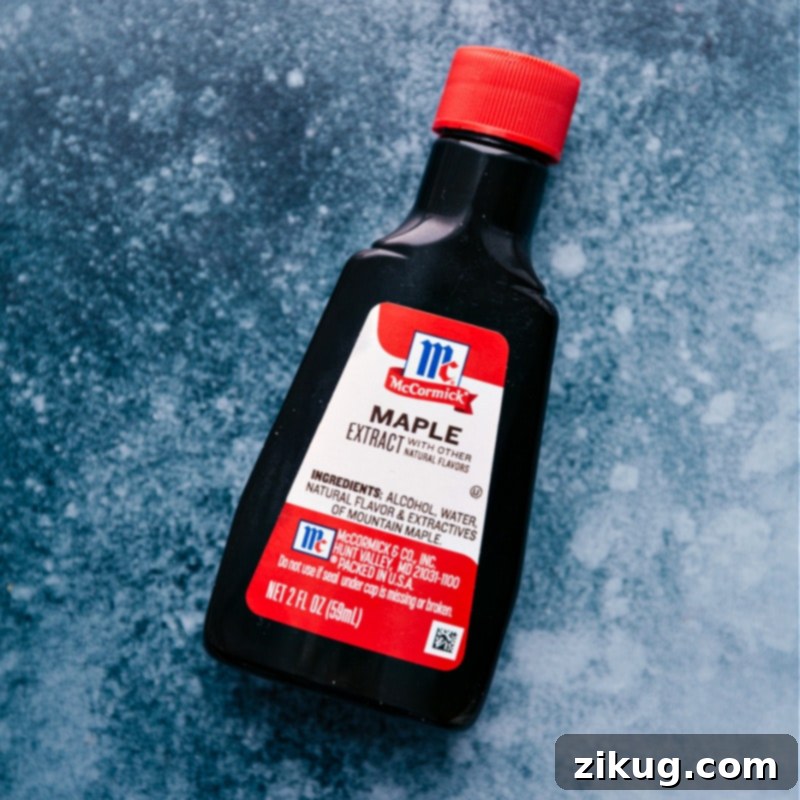 Make your own 3-ingredient Pancake Syrup! Plus, when you make it yourself, you don't have to worry about any artificial ingredients or corn syrup. Recipe via ChelseasMessyApron #dessert #best #quick #easy #simple #breakfast #sauce #brunch #pancake #syrup Close-up image of the pure maple extract bottle used in this recipe