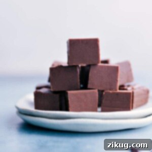 Homemade Fudge Recipe 2 Homemade chocolate fudge squares on a plate