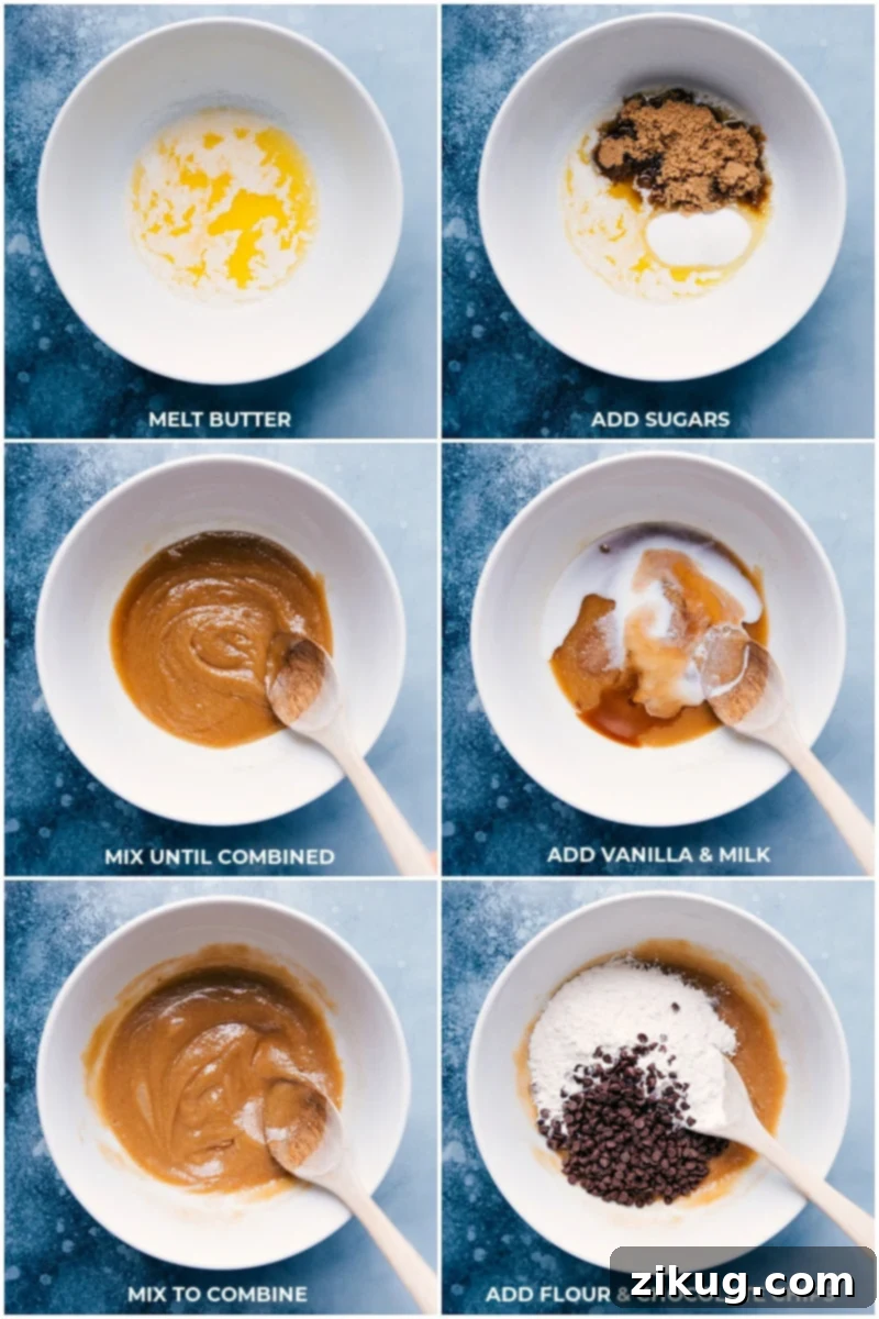 Step-by-step images highlighting the preparation of the edible cookie dough. Process shots showing the creation of the edible cookie dough component