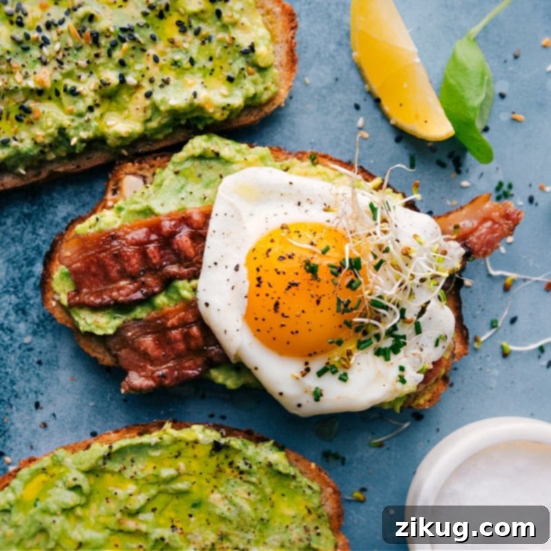 Overhead image of the breakfast version of Avocado Toast.