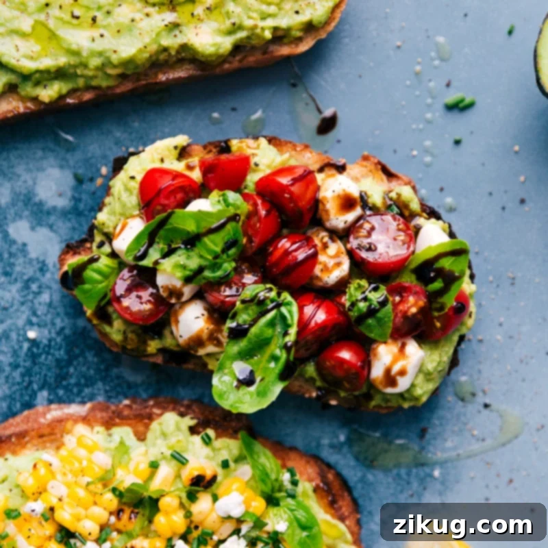 Overhead image of the Caprese Salad version of Avocado Toast