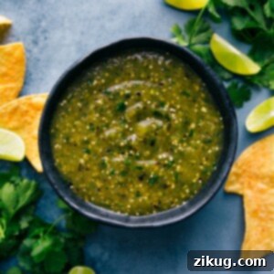 A bowl of vibrant green Salsa Verde, ready to serve.