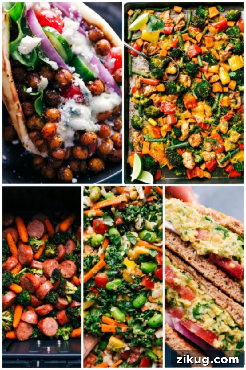 30 delicious healthy dinner recipes all compiled together to help save you hours of searching to meal plan! #dinner #quick #easy #simple #best #familyfriendly #kidfriendly #cleaneating #wholefood #healthy #dinner #recipes Images of quick and delicious dishes perfectly portioned for two people.