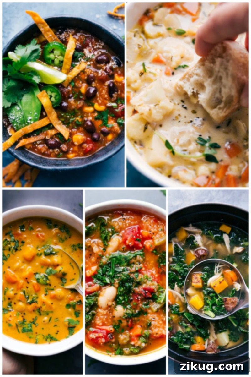 Delicious 30 healthy dinner recipes! #dinner #quick #easy #simple #best #familyfriendly #kidfriendly #cleaneating #wholefood #healthy #dinner #recipes Images of different healthy and inviting soup dinner recipes.