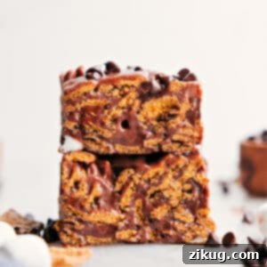 S'mores Cereal Bars in a pan, ready to be cut into squares.