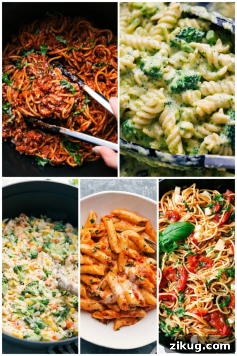 50 Flavorful Frugal Pasta Dinners 2 Collage of Easy Pasta Recipes, featuring quick and simple pasta dishes perfect for weeknights.