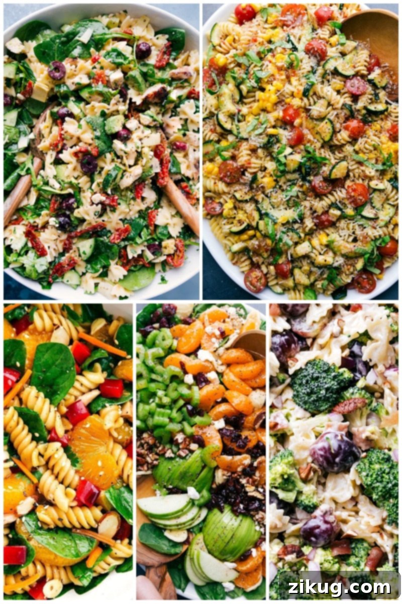 50 Flavorful Frugal Pasta Dinners 6 Collage of vibrant Pasta Salad Recipes, ideal for picnics, potlucks, and summer gatherings.