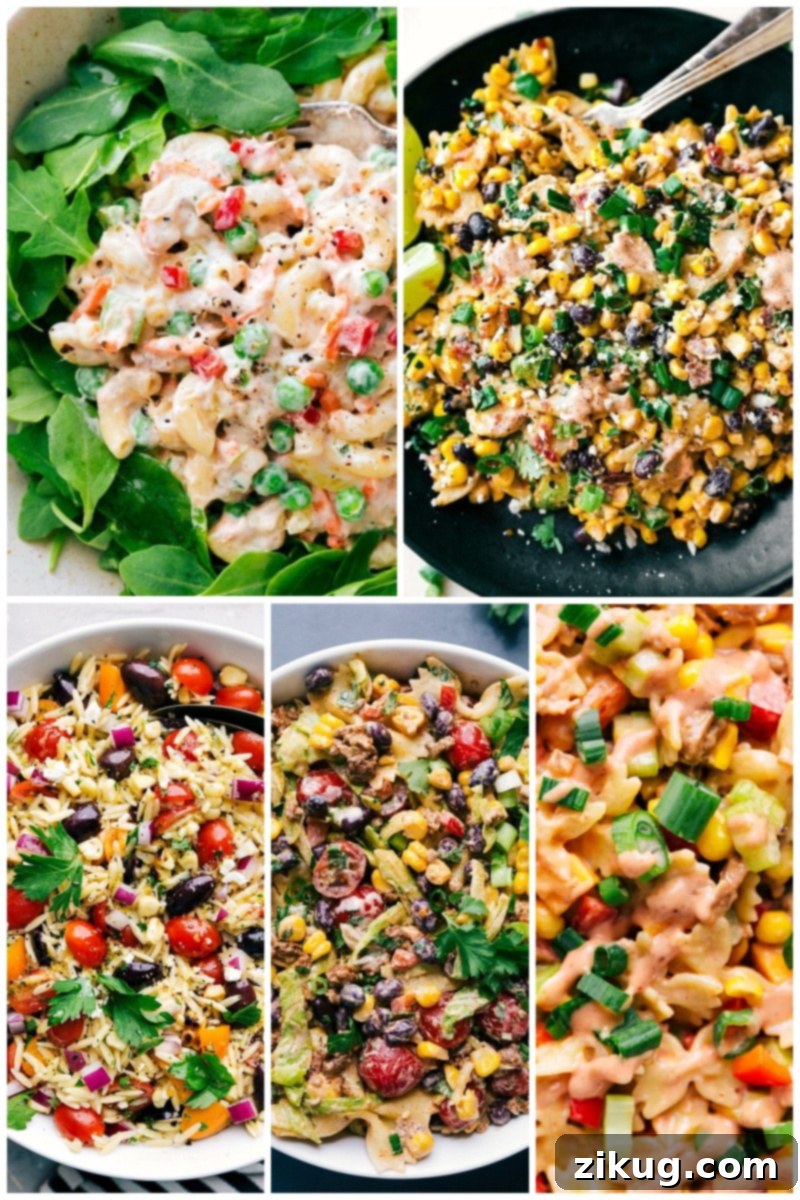 50 Flavorful Frugal Pasta Dinners 10 Collage of various Pasta Recipes perfect for BBQs and outdoor gatherings.