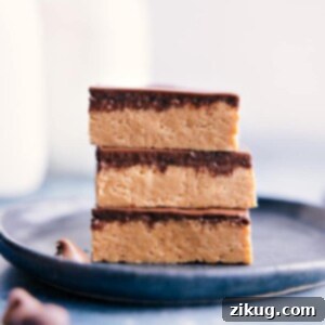 Delicious no-bake peanut butter bars with a chocolate topping, ready to be served.