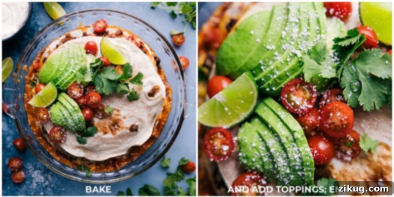 A freshly baked Tortilla Pie, ready to be served with a variety of vibrant and delicious toppings. Image of the Tortilla Pie fresh out of the oven, surrounded by topping options
