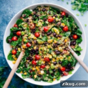Close-up of the delicious Quinoa and Veggie Salad with honey-lime dressing.