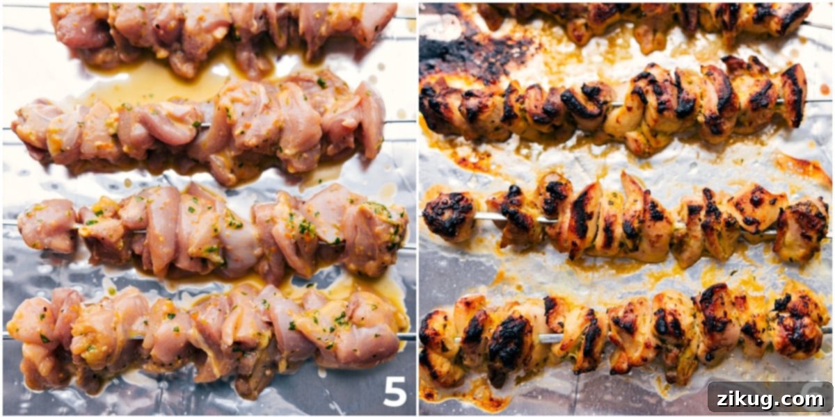 Skewered citrus chicken pieces, perfectly seasoned and ready for oven roasting or grilling to a golden, tender finish.