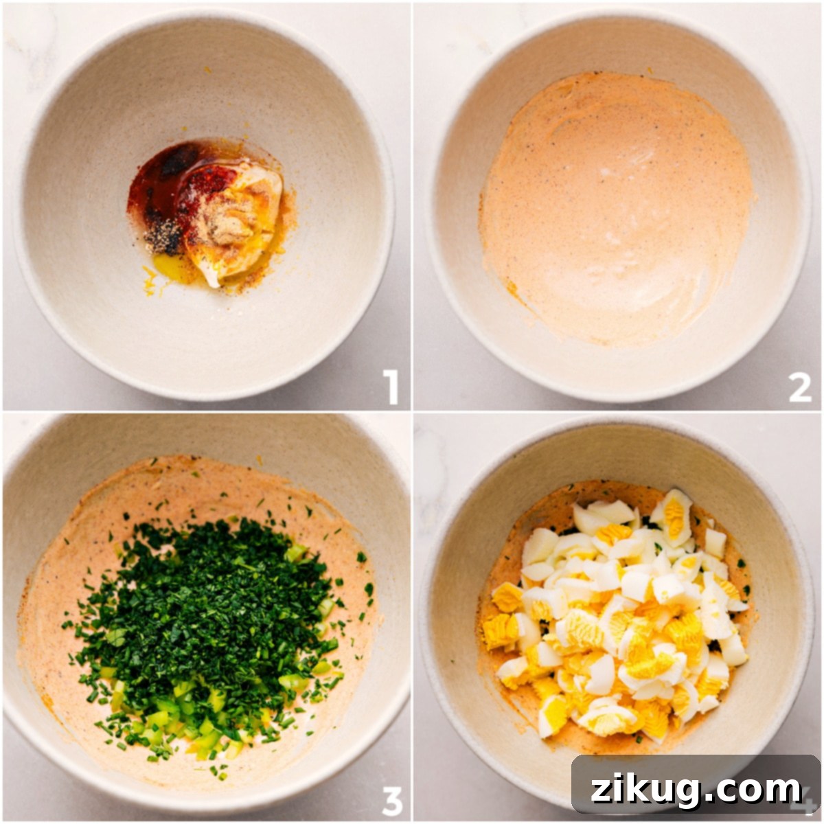 How To Make Egg Salad First, mix the creamy sauce, then gently fold in the fresh herbs and perfectly chopped eggs to create the delectable egg salad mixture.