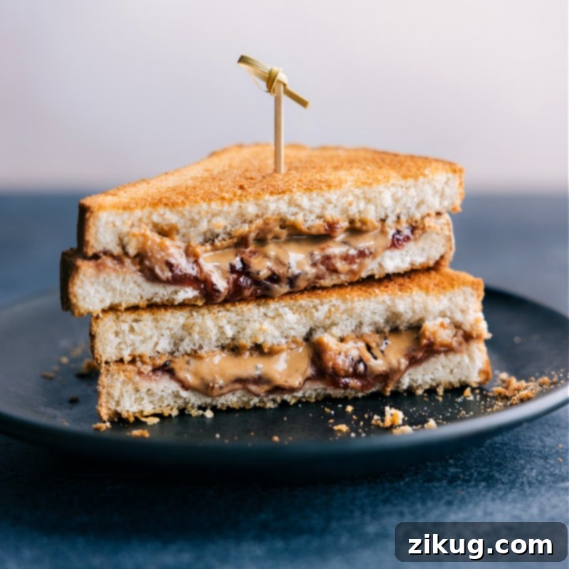 Elevate your classic Peanut Butter and Jelly with a delicious air-fried twist! Discover 4 amazing Air Fryer Sandwich recipes perfect for quick lunches, snacks, or light dinners. Crispy on the outside, gooey on the inside – a truly unique and easy treat. A perfectly golden-brown Air Fryer Sandwich on a plate, showcasing its crispy exterior and promising a gooey interior, ready to be enjoyed as a delightful quick meal or snack.