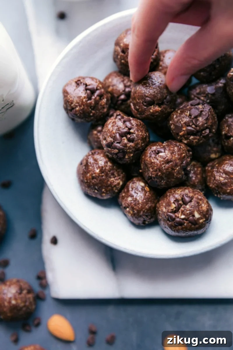 Energizing Chocolate Protein Truffles 5 A close-up of rolled chocolate protein balls, showcasing their perfectly round shape and rich texture.