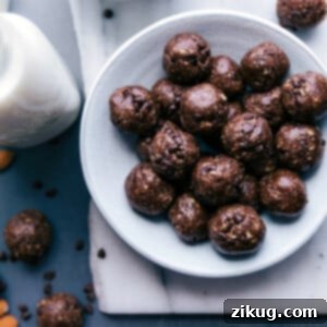 A close-up of a stack of chocolate protein balls.